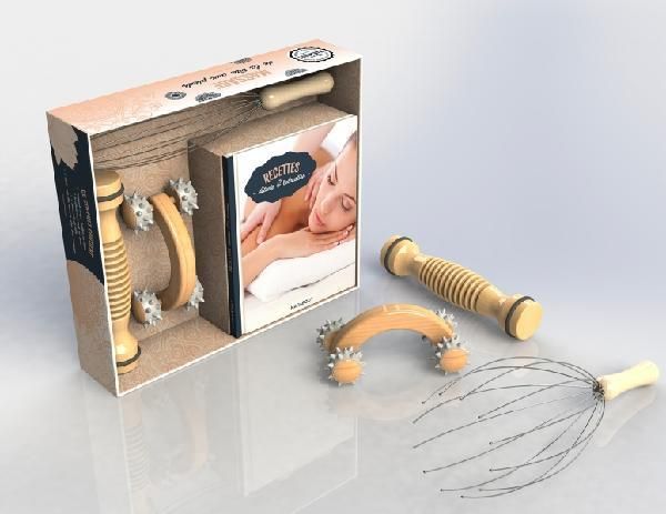 Emprunter Coffret massage de la tête aux pieds. Avec 1 masseur corps roller en bois, 1 rouleau-masseur en bois livre