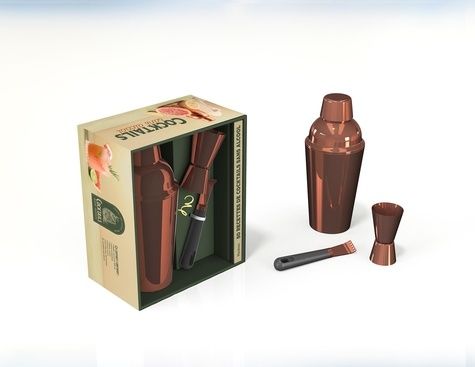 Emprunter Cocktail sans alcool. Coffret avec 1 shaker cuivré, 1 pince en bambou, 1 doseur cuivré, 1 zesteur cu livre