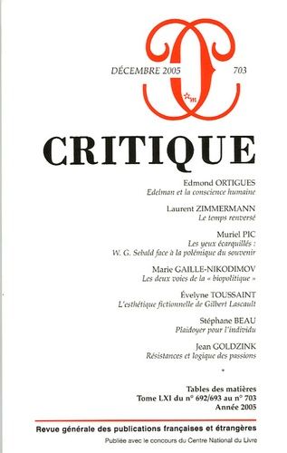 Emprunter Critique N° 703, Décembre 2005 livre