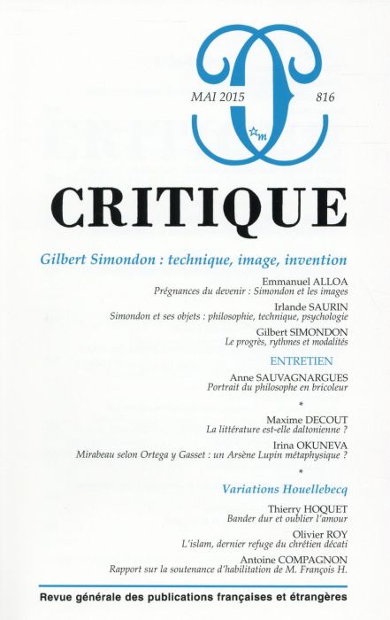 Emprunter Critique N° 816, Mars 2015 : Gilbert Simondon : technique, image, invention livre