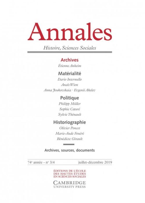 Emprunter Annales Histoire, Sciences Sociales N° 3/4, juillet-décembre 2019 : Archives livre