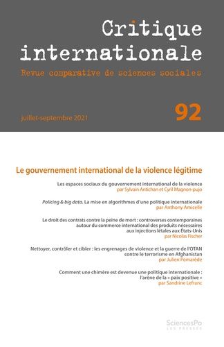 Emprunter Critique internationale N° 92, juillet-septembre 2021 : Le gouvernement international de la violence livre