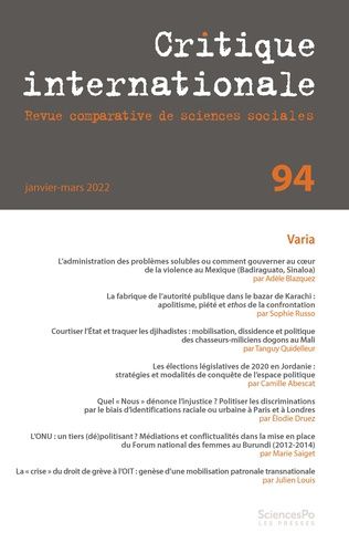 Emprunter Critique internationale N° 94, janvier-mars 2022 : Varia livre