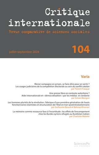 Emprunter Critique internationale N° 104, juillet-septembre 2024 : Varia livre