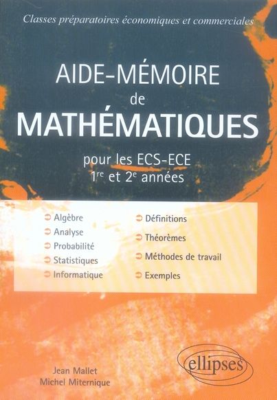 Emprunter Aide-Mémoire de Mathématiques. ECS-ECE 1e et 2e années livre