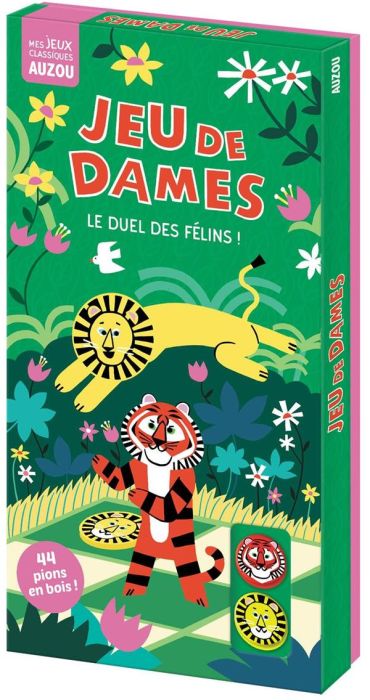 Emprunter Jeu de dames Le duel des félins ! Avec 1 plateau recto-verso, 20 pions tigre en bois, 20 pions lions livre