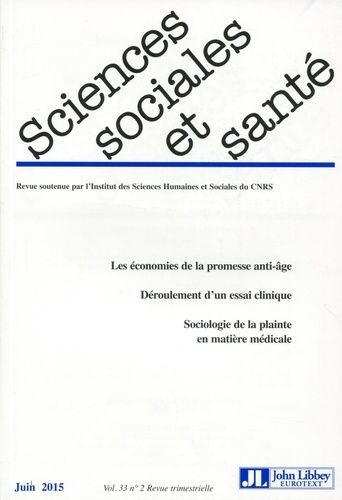 Emprunter Sciences Sociales et Santé Volume 33 N° 2, Juin 2015 livre