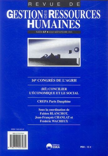 Emprunter Revue de Gestion des Ressources Humaines N° 57, Juillet-Août-Septembre 2005 : (Ré)concilier l'économ livre