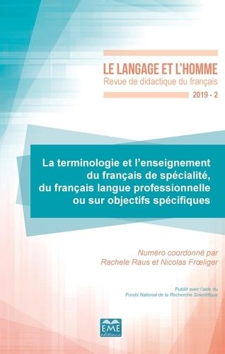 Emprunter Le Langage et l'Homme Volume 542 N° 2-2019 : La terminologie et l'enseignement du français de spécia livre