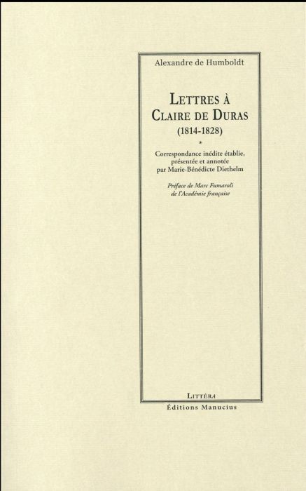 Emprunter Lettres à Claire de Duras (1814-1828) livre