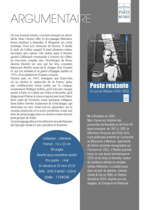 Emprunter Poste restante. Un journal littéraire (1954-1993) livre