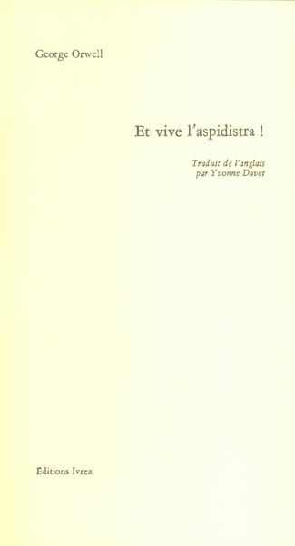 Emprunter Et vive l'aspidistra ! livre