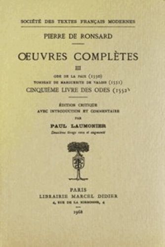 Emprunter Tome iii - ode de la paix, tombeau de marguerite de valois, cinquieme livre des livre