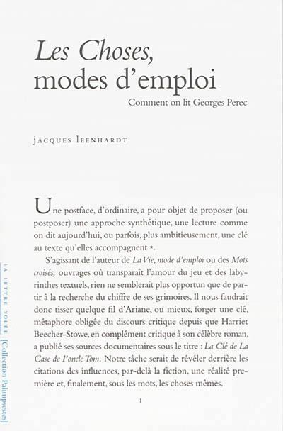 Emprunter Les Choses, modes d'emploi. Comment on lit Georges Perec livre