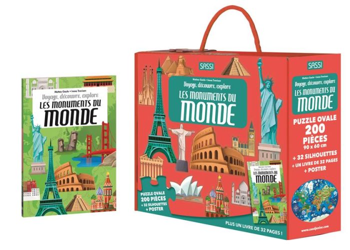 Emprunter Les monuments du monde. Avec un puzzle ovale de 200 pièces, 32 silhouettes, 1 livre et 1 poster livre