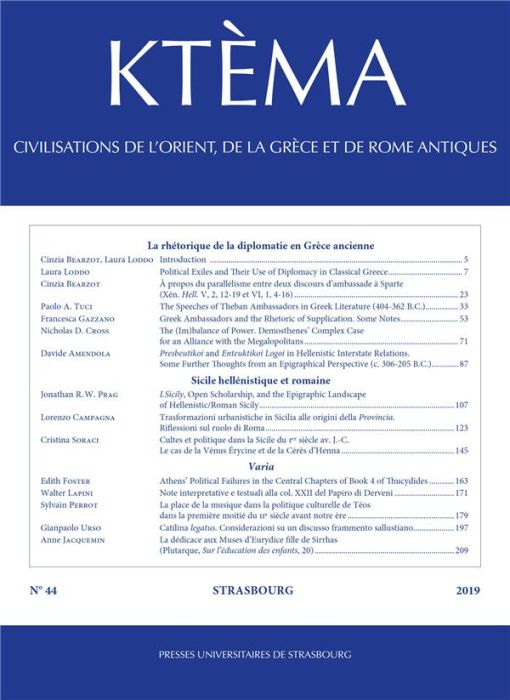 Emprunter Ktèma N° 44/2019 : La rhétorique de la diplomatie en Grèce ancienne livre