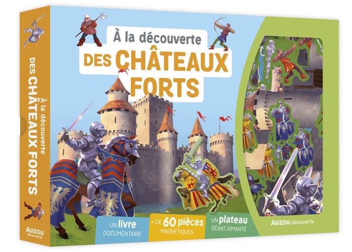 Emprunter A la découverte des châteaux forts. Coffret avec 1 livre, plus de 60 pièces magnétiques et 1 plateau livre