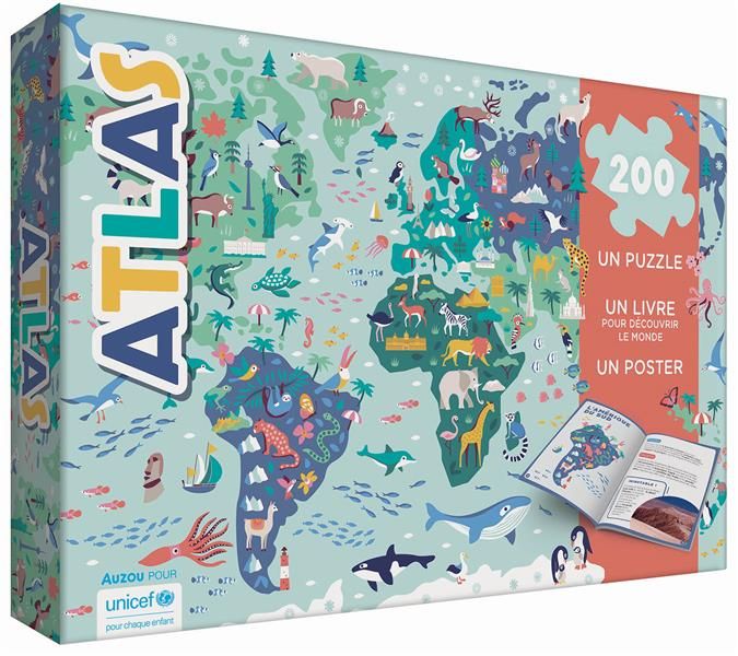 Emprunter Atlas. Un puzzle 200 pièces, un livre pour découvrir le monde, un poster livre