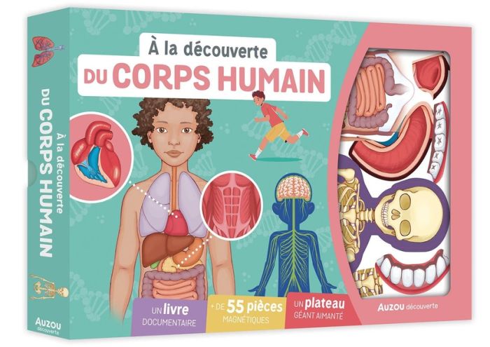 Emprunter A la découverte du corps humain. Coffret avec 1 livre documentaire, + de 55 pièces magnétiques et 1 livre