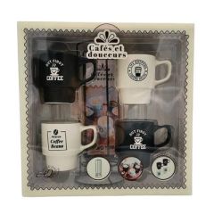 Cafés et douceurs. Coffret avec 4 tasses, 1 support de rangement et 1 livre de recettes - Bogdan Elena