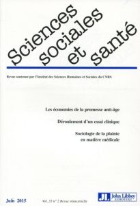 Sciences Sociales et Santé Volume 33 N° 2, Juin 2015 - Bretin Hélène - Le Marcis Frédéric